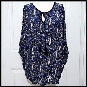 NANETTE Lepore Blue Print Designer Boho Top, Excellent Pre-Loved Condition Sz 1X